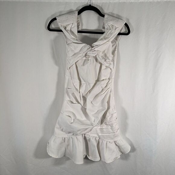 Nasty Gal Mini Dress Women's 10 White Ruffle Sleeveless Stretchy Zip Back - Picture 1 of 12